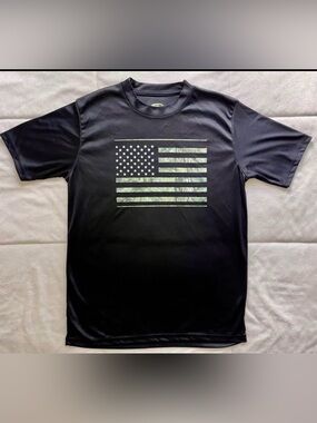Mossy Oak Black Tee with Camouflage American Flag